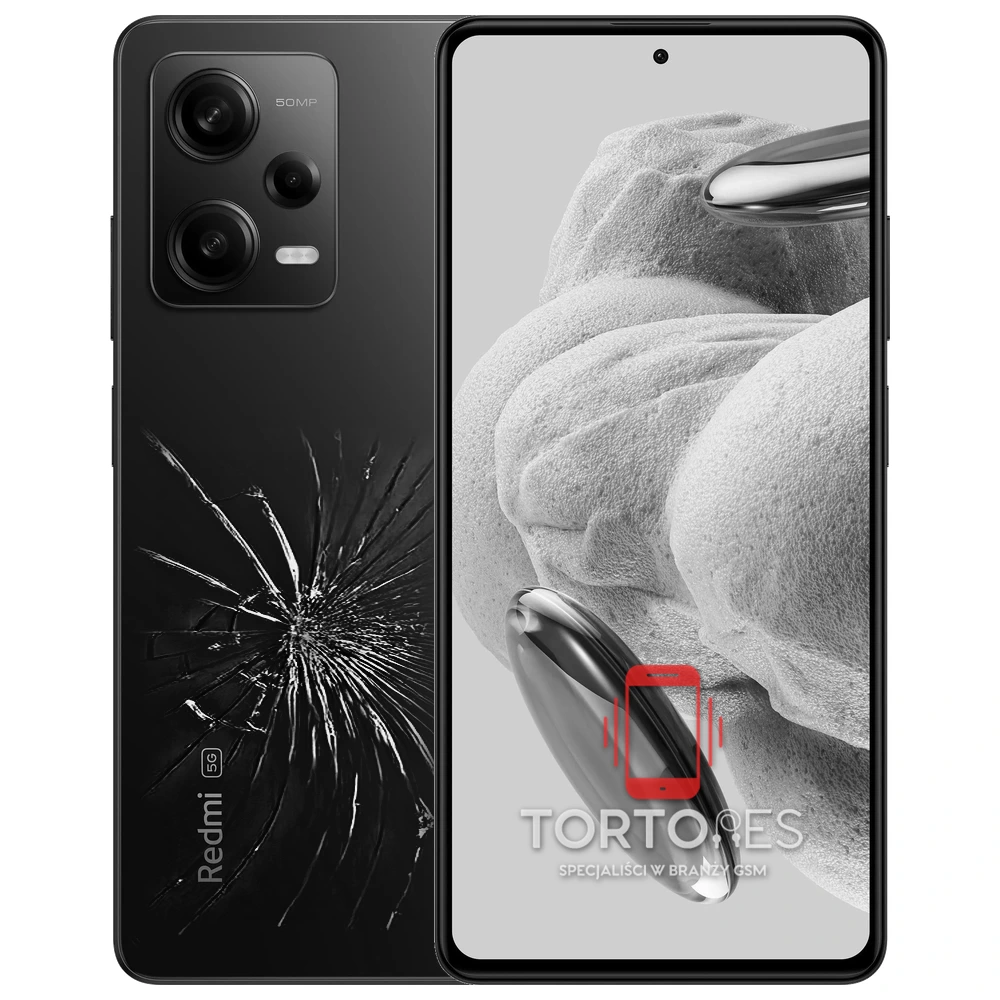 Redmi Note 12 Pro 5G z ilustracją pękniętej tylnej klapki - wymiana zbitej klapki