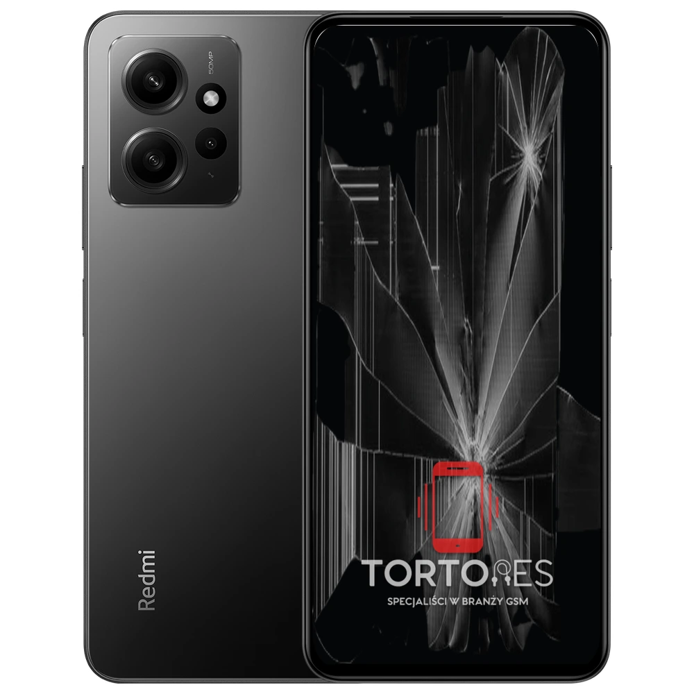 Redmi Note 12 z ilustracją pękniętego wyświetlacza - wymiana zbitego wyświetlacza