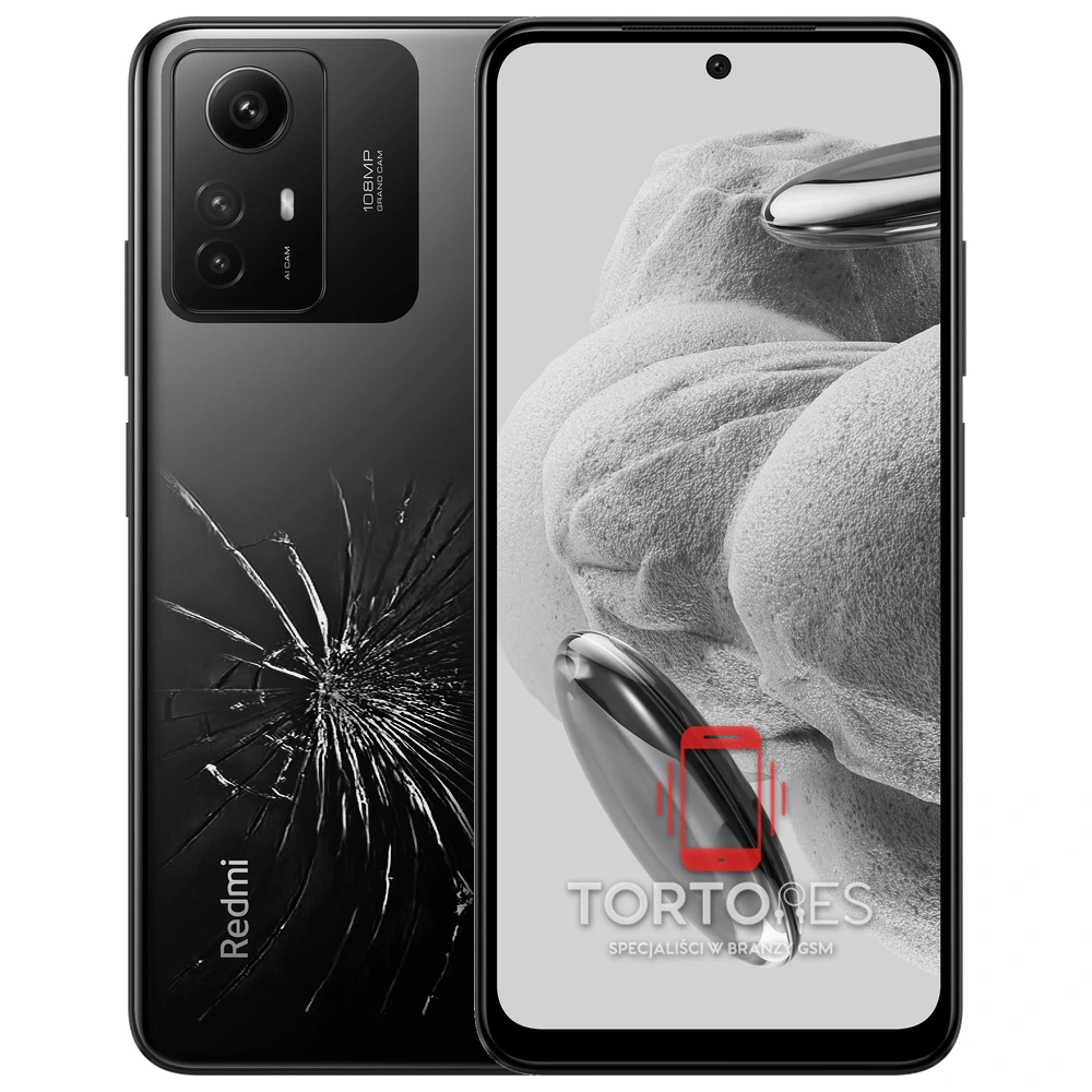 Redmi Note 12S z ilustracją pękniętej tylnej klapki - wymiana zbitej klapki
