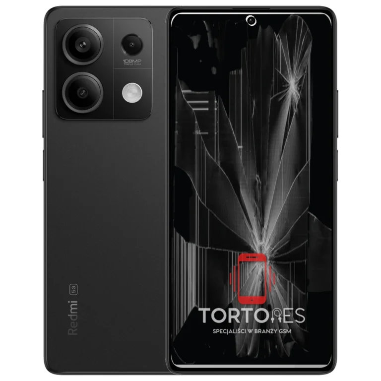Redmi Note 13 5G z ilustracją pękniętego wyświetlacza - wymiana zbitego wyświetlacza