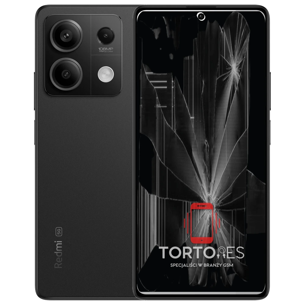 Redmi Note 13 5G z ilustracją pękniętego wyświetlacza - wymiana zbitego wyświetlacza