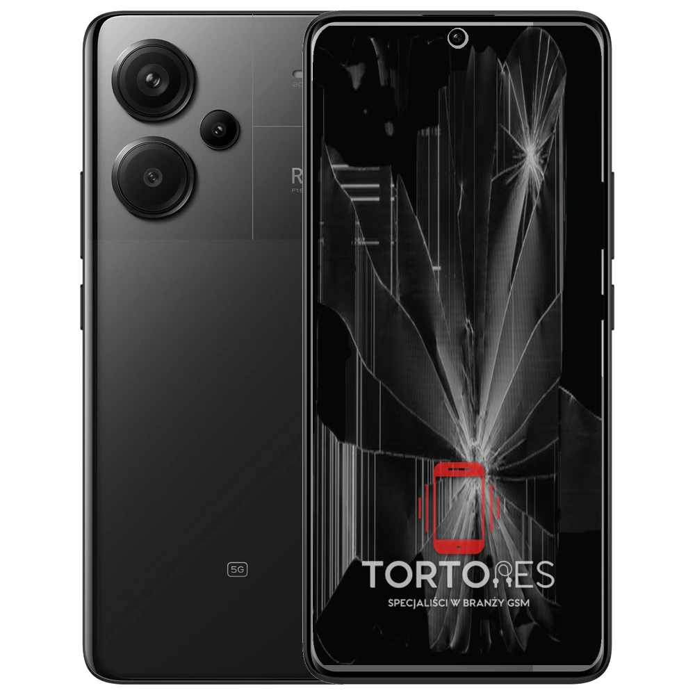 Redmi Note 13 Pro+ 5G z ilustracją pękniętego wyświetlacza - wymiana zbitego wyświetlacza