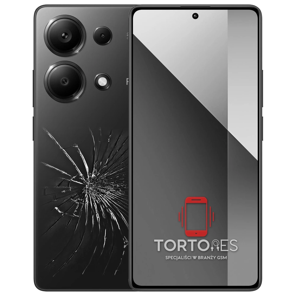 Redmi Note 13 Pro z ilustracją pękniętej tylnej klapki - wymiana zbitej klapki