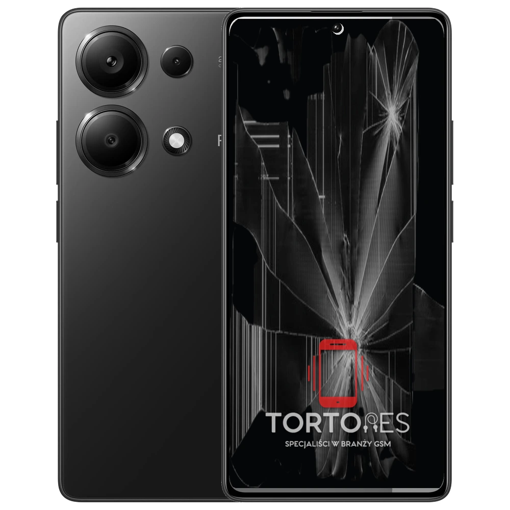 Redmi Note 13 Pro z ilustracją pękniętego wyświetlacza - wymiana zbitego wyświetlacza