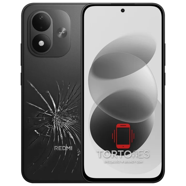 Redmi Note 17 z ilustracją pękniętej tylnej klapki - wymiana zbitej klapki