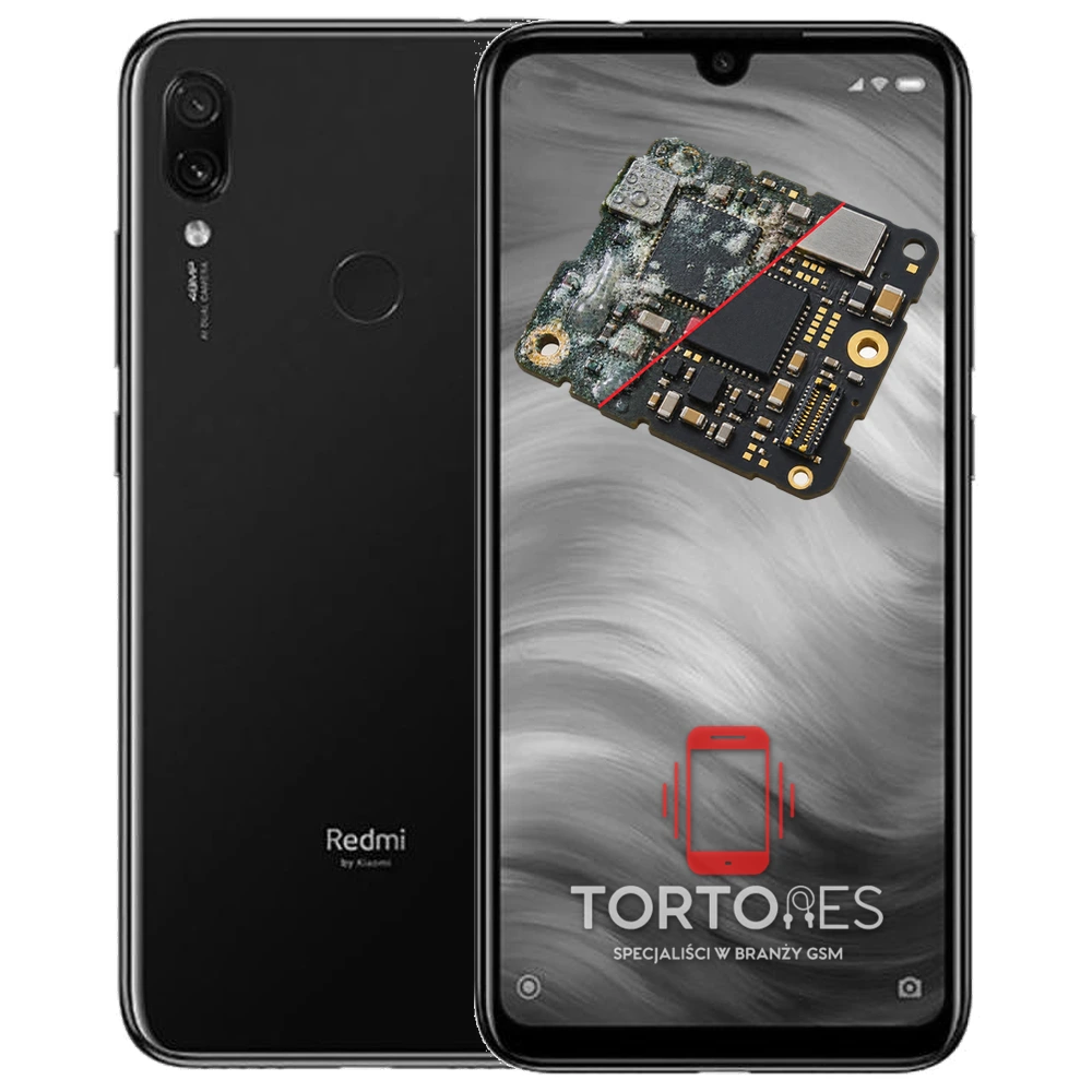 Redmi Note 7 z ilustracją zalania - czyszczenie po zalaniu