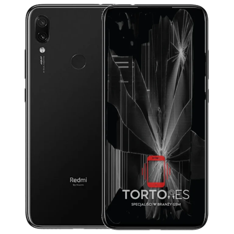 Redmi Note 7 z ilustracją pękniętego wyświetlacza - wymiana zbitego wyświetlacza