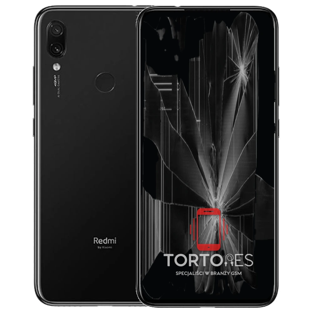 Redmi Note 7 z ilustracją pękniętego wyświetlacza - wymiana zbitego wyświetlacza