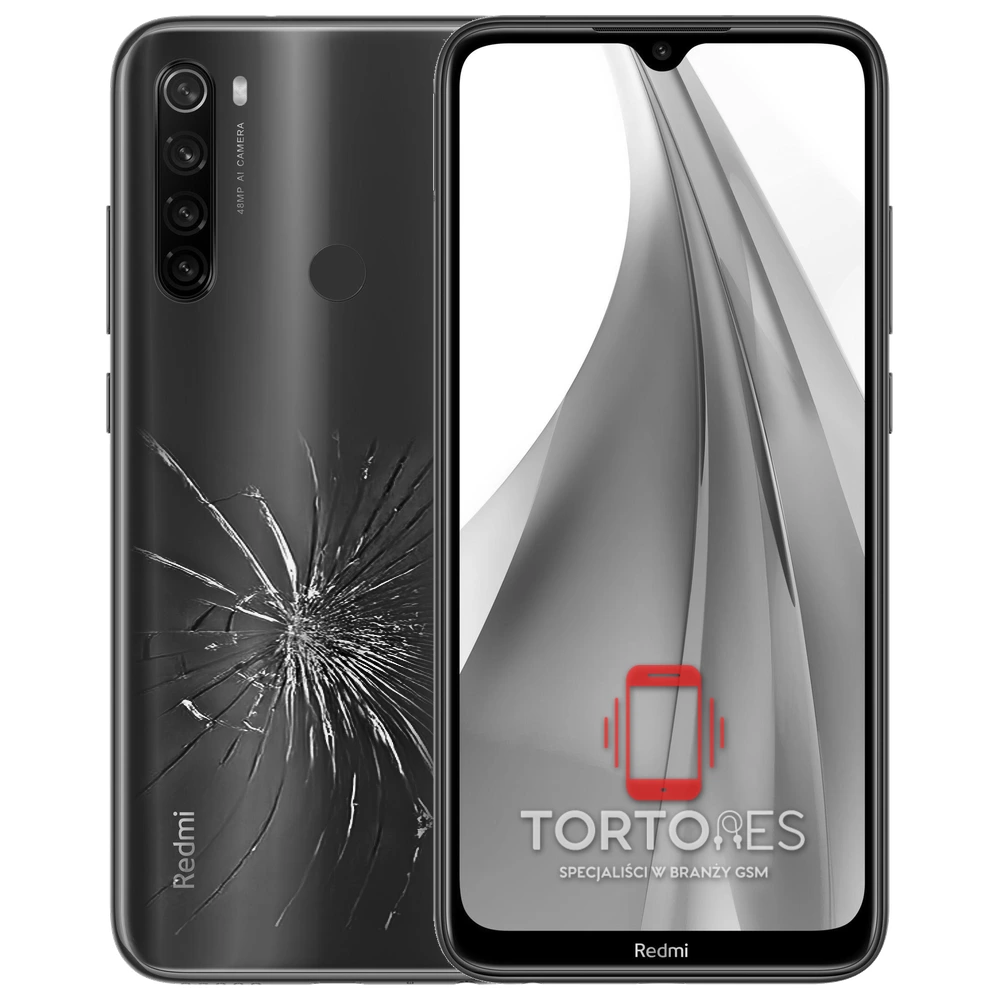 Redmi Note 8T z ilustracją pękniętej tylnej klapki - wymiana zbitej klapki