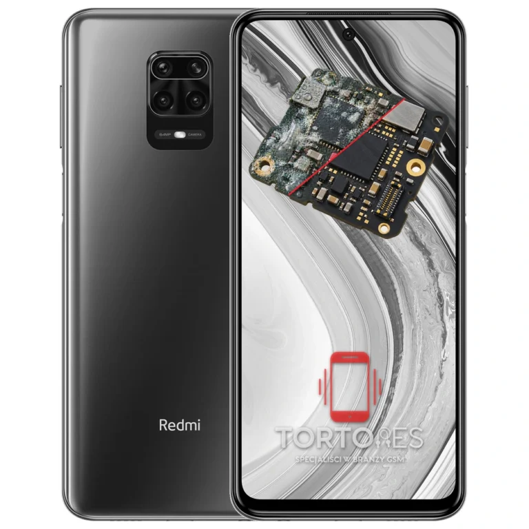 Redmi Note 9 Pro z ilustracją zalania - czyszczenie po zalaniu