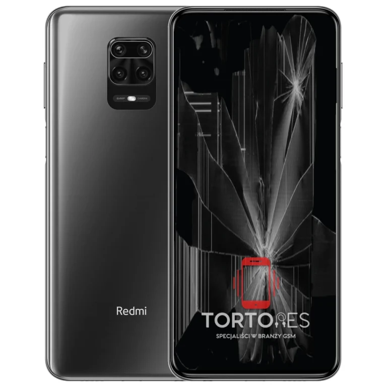 Redmi Note 9 Pro z ilustracją pękniętego wyświetlacza - wymiana zbitego wyświetlacza