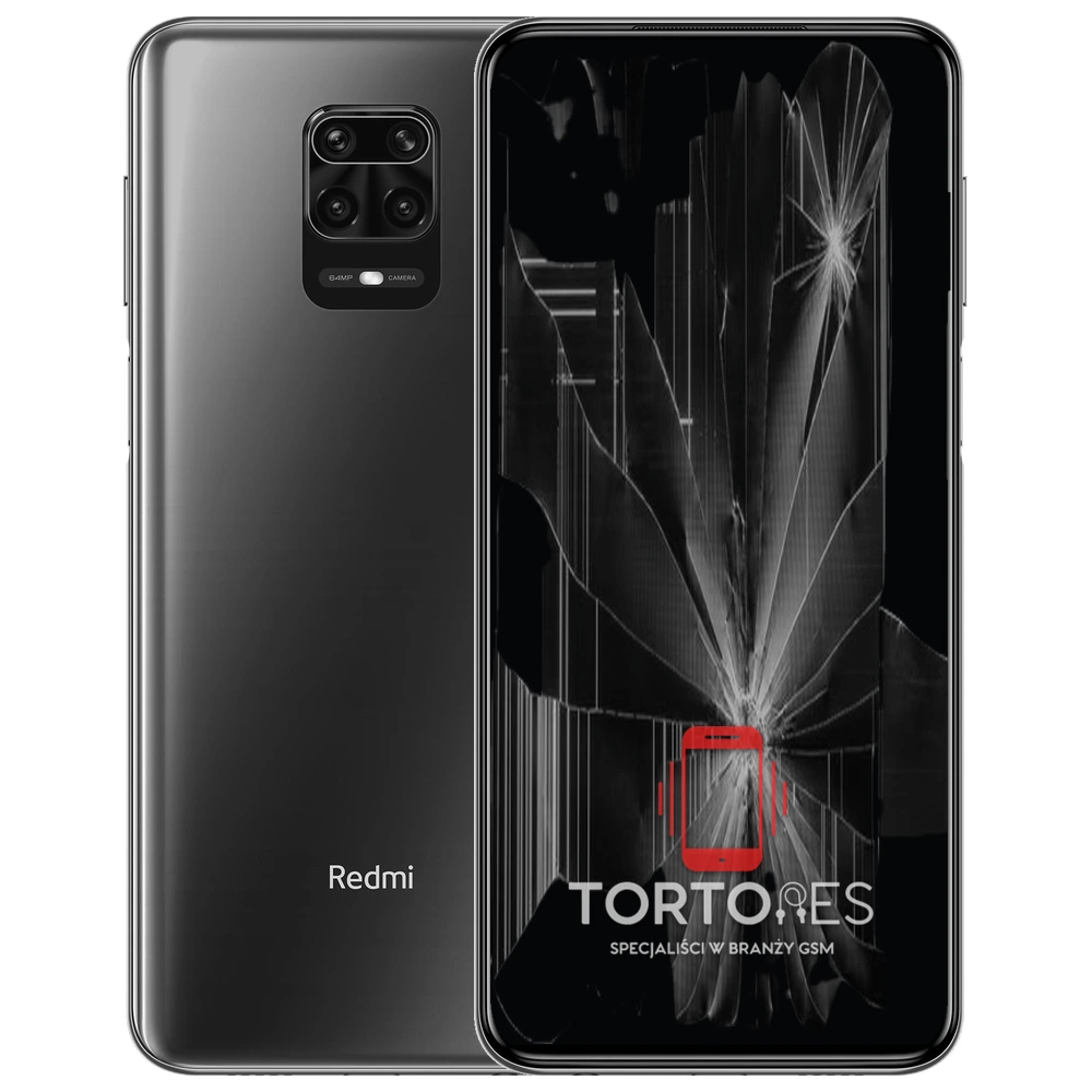 Redmi Note 9 Pro z ilustracją pękniętego wyświetlacza - wymiana zbitego wyświetlacza