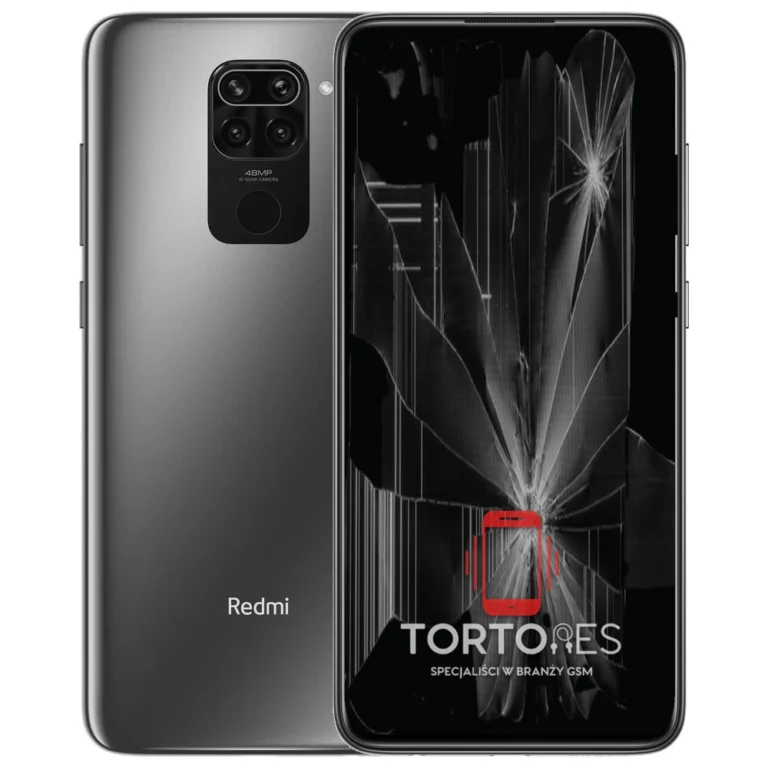 Redmi Note 9 z ilustracją pękniętego wyświetlacza - wymiana zbitego wyświetlacza