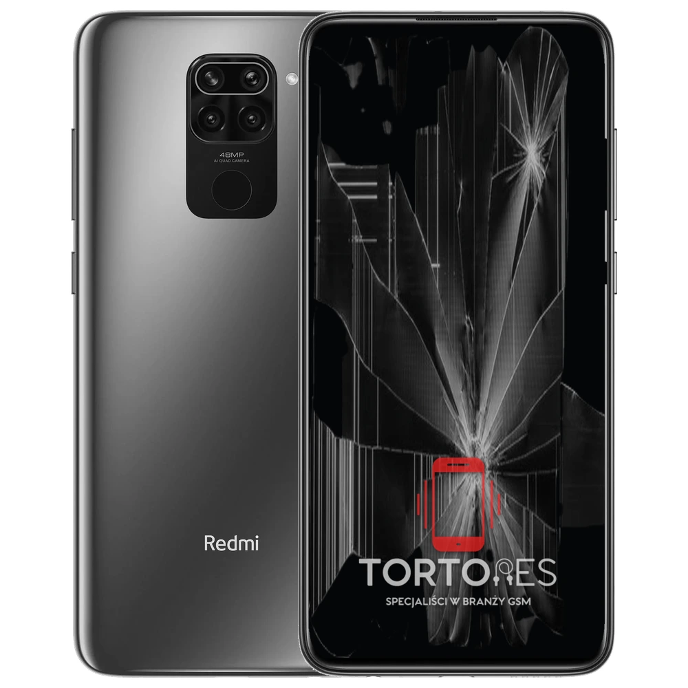 Redmi Note 9 z ilustracją pękniętego wyświetlacza - wymiana zbitego wyświetlacza
