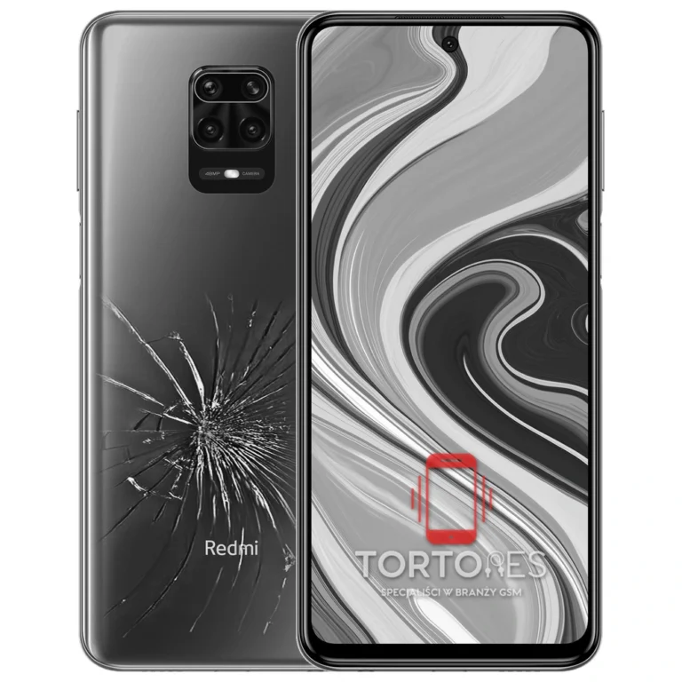 Redmi Note 9S z ilustracją pękniętej tylnej klapki - wymiana zbitej klapki