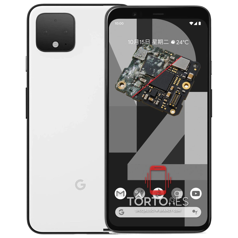 Google Pixel 4 z ilustracją zalania - czyszczenie po zalaniu