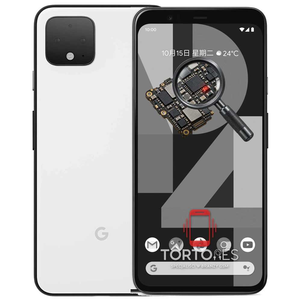 Google Pixel 4 z symbolem diagnostyki - diagnoza telefonu