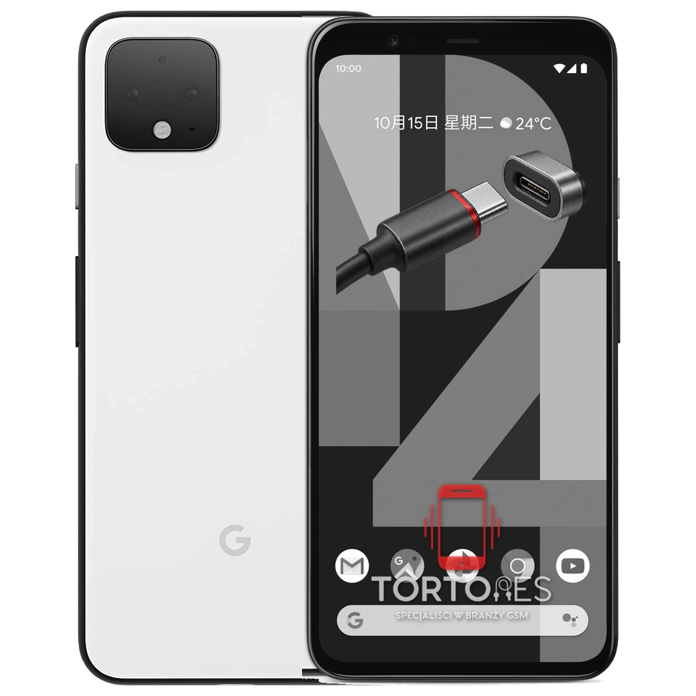 Google Pixel 4 z ilustracją złącza ładowania - naprawa złącza ładowania