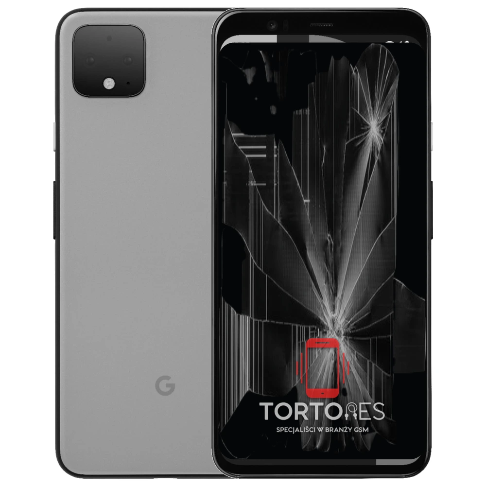Google Pixel 4 XL z ilustracją pękniętego wyświetlacza - wymiana zbitego wyświetlacza