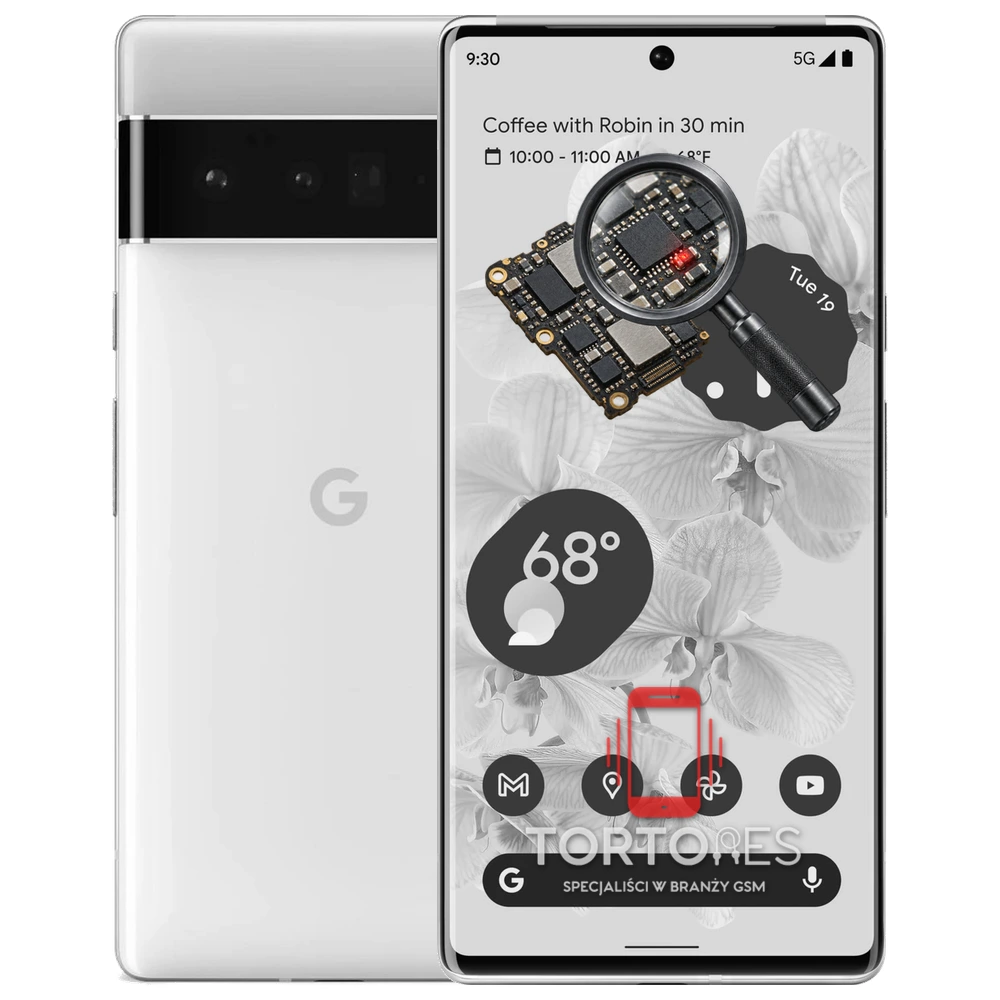 Google Pixel 6 Pro z symbolem diagnostyki - diagnoza telefonu