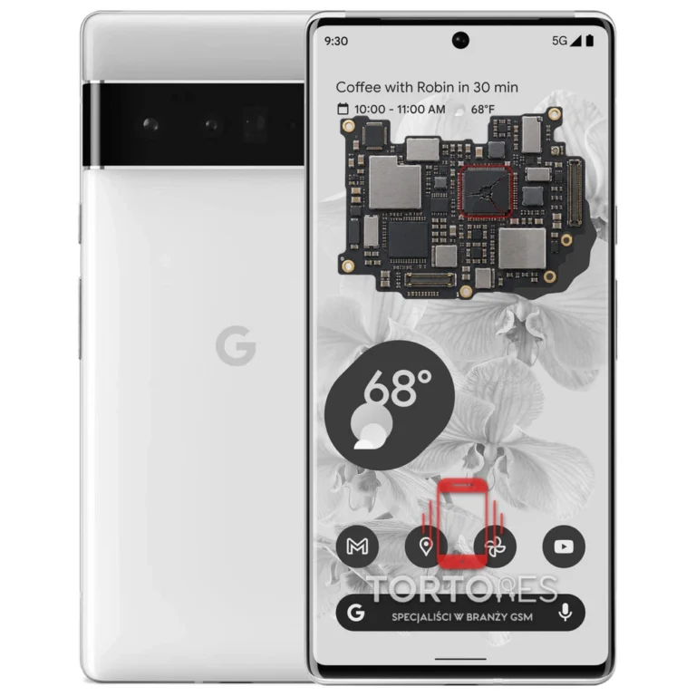 Google Pixel 6 Pro z ilustracją płyty głównej - naprawa płyty głównej