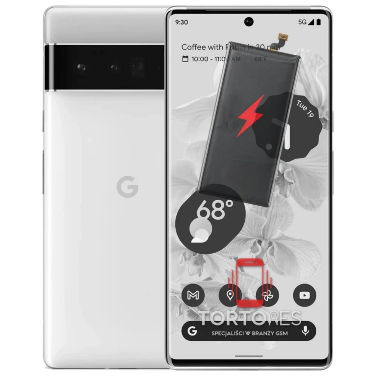 Google Pixel 6 Pro z ilustracją baterii - wymiana baterii