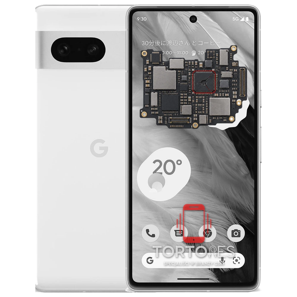Google Pixel 7 z ilustracją płyty głównej - naprawa płyty głównej