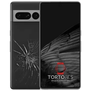 Google Pixel 7 Pro z ilustracją pękniętej tylnej klapki - wymiana zbitej klapki