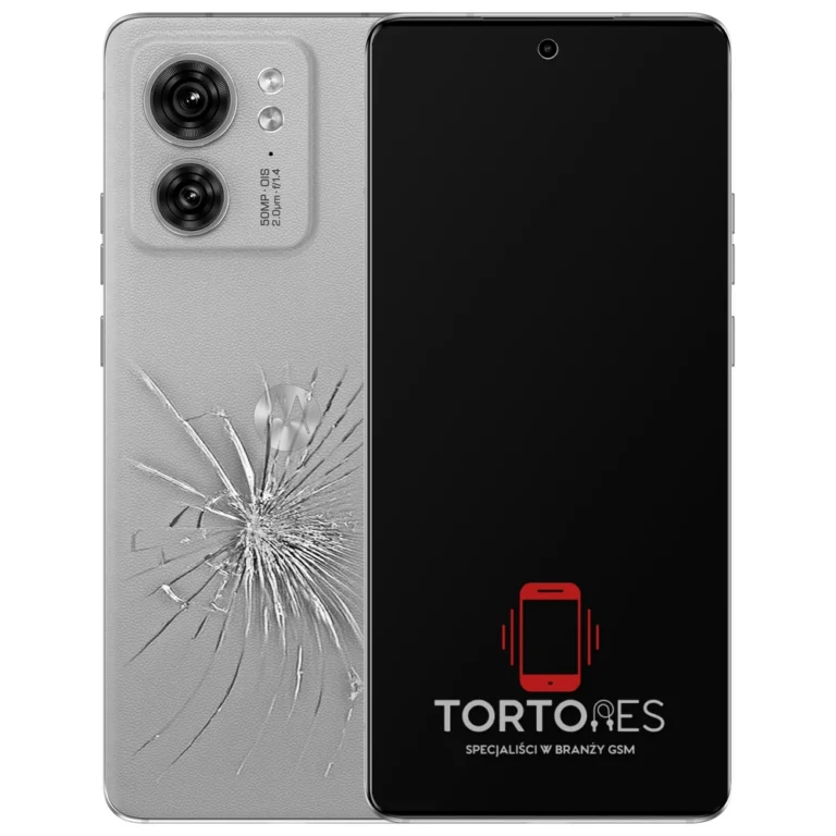 Motorola Edge 40 z ilustracją pękniętej tylnej klapki - wymiana zbitej klapki