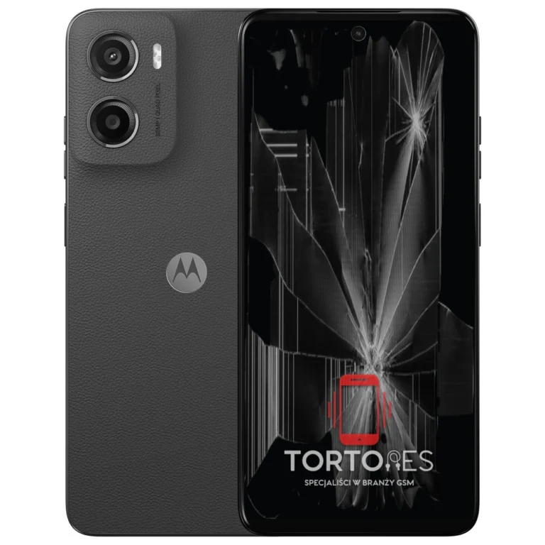 Motorola Moto E15 z ilustracją pękniętego wyświetlacza - wymiana zbitego wyświetlacza