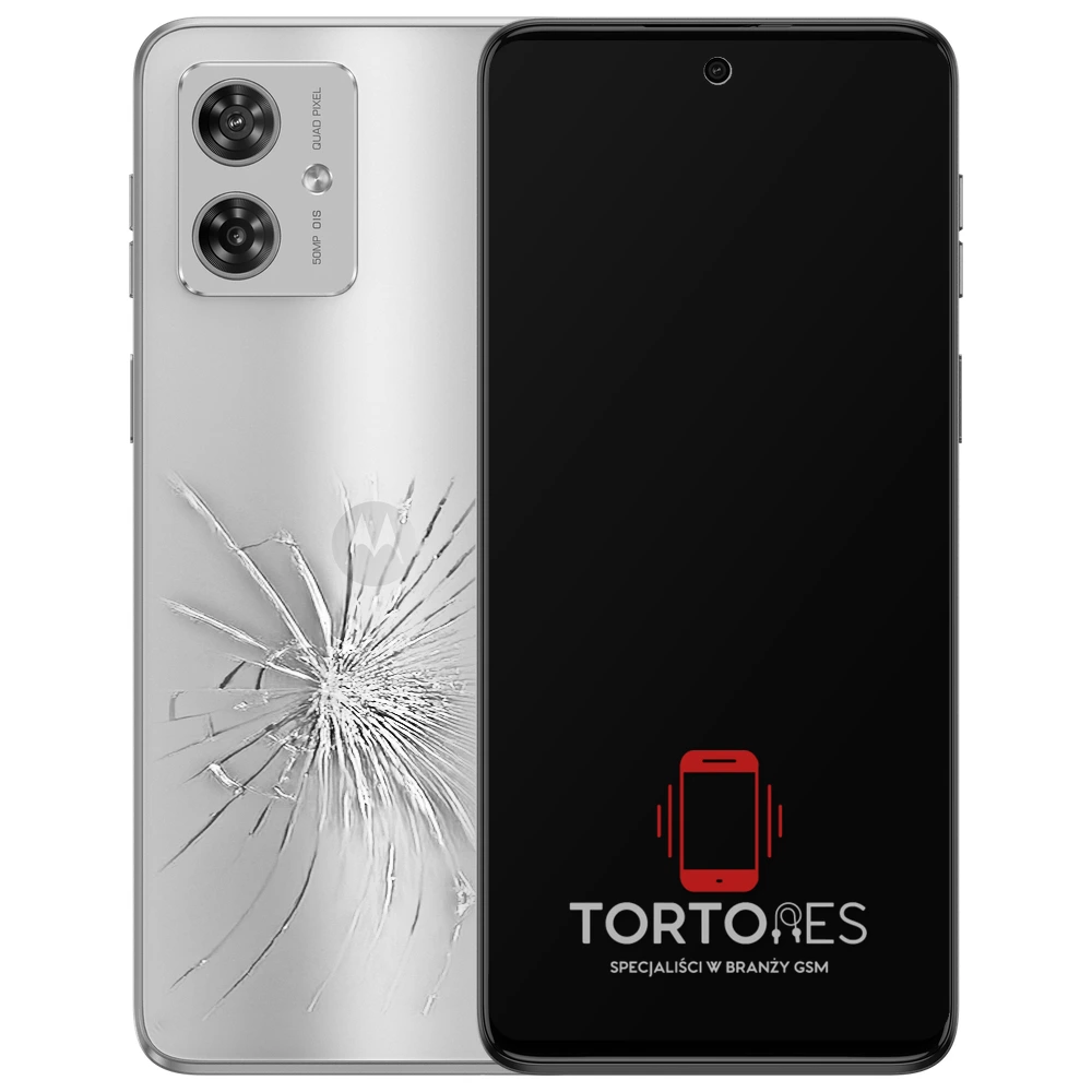 Motorola Moto G54 5G z ilustracją pękniętej tylnej klapki - wymiana zbitej klapki