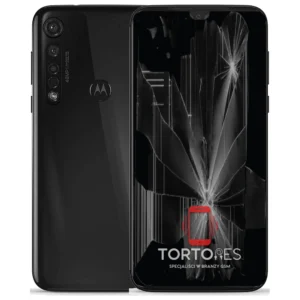 Motorola Moto G8 Plus z ilustracją pękniętego wyświetlacza - wymiana zbitego wyświetlacza