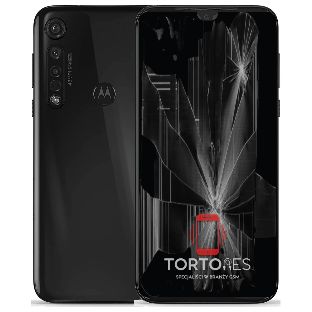 Motorola Moto G8 Plus z ilustracją pękniętego wyświetlacza - wymiana zbitego wyświetlacza