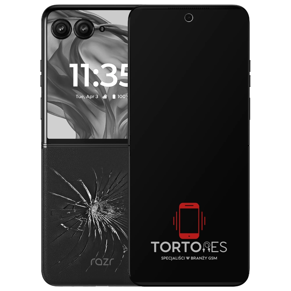 Motorola Razr 50 Ultra z ilustracją pękniętej tylnej klapki - wymiana zbitej klapki