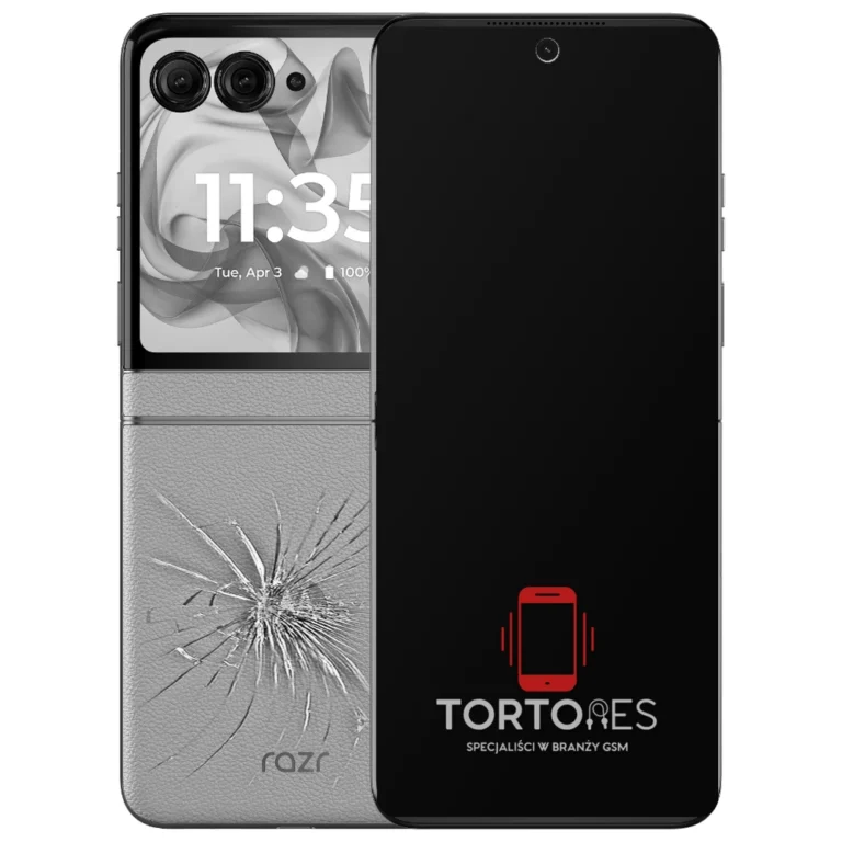 Motorola Razr 50 z ilustracją pękniętej tylnej klapki - wymiana zbitej klapki