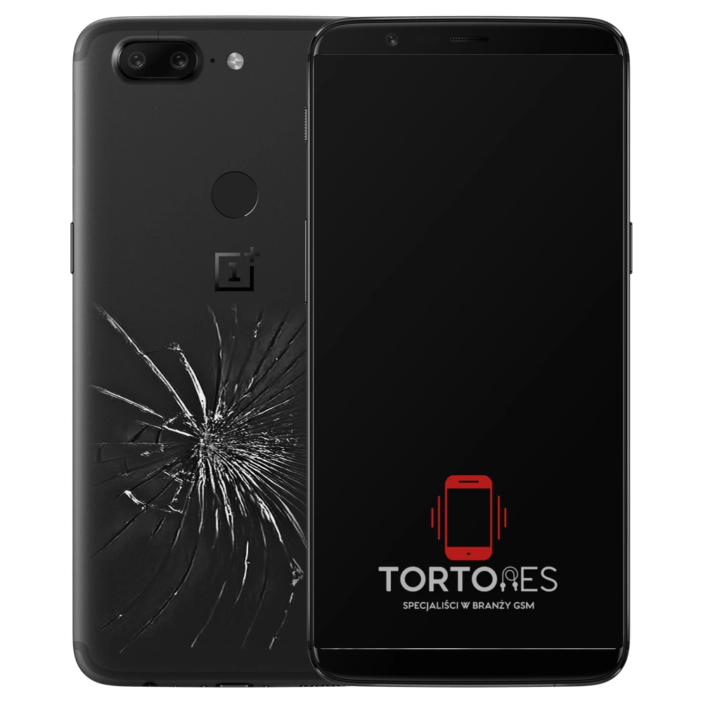 OnePlus 5T z ilustracją pękniętej tylnej klapki - wymiana zbitej klapki