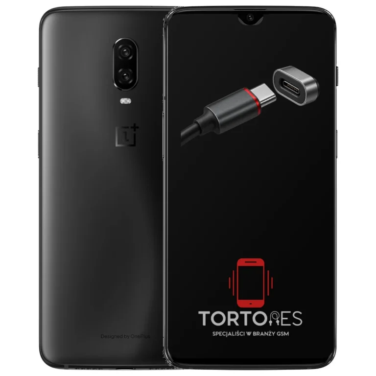 OnePlus 6T z ilustracją złącza ładowania - naprawa złącza ładowania