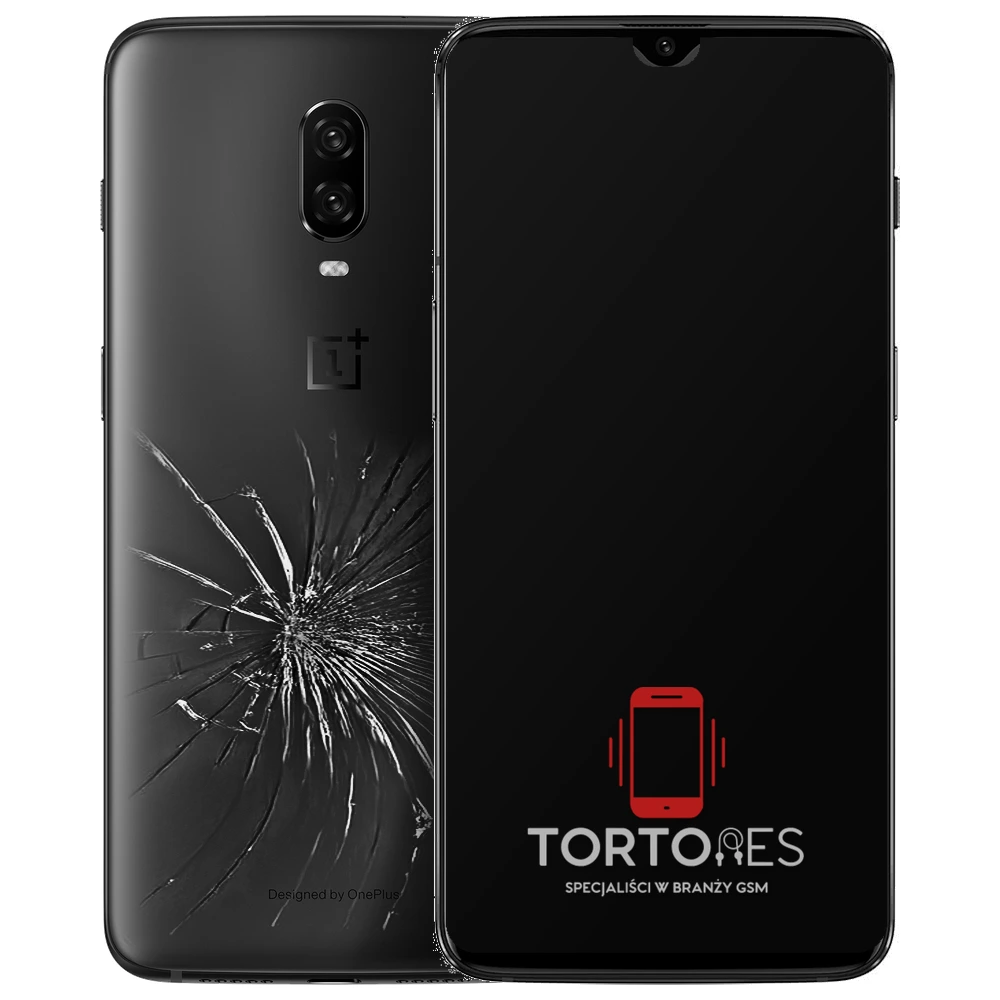 OnePlus 6T z ilustracją pękniętej tylnej klapki - wymiana zbitej klapki