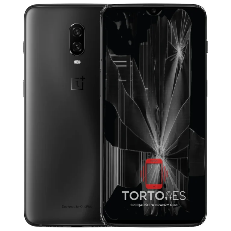 OnePlus 6T z ilustracją pękniętego wyświetlacza - wymiana zbitego wyświetlacza