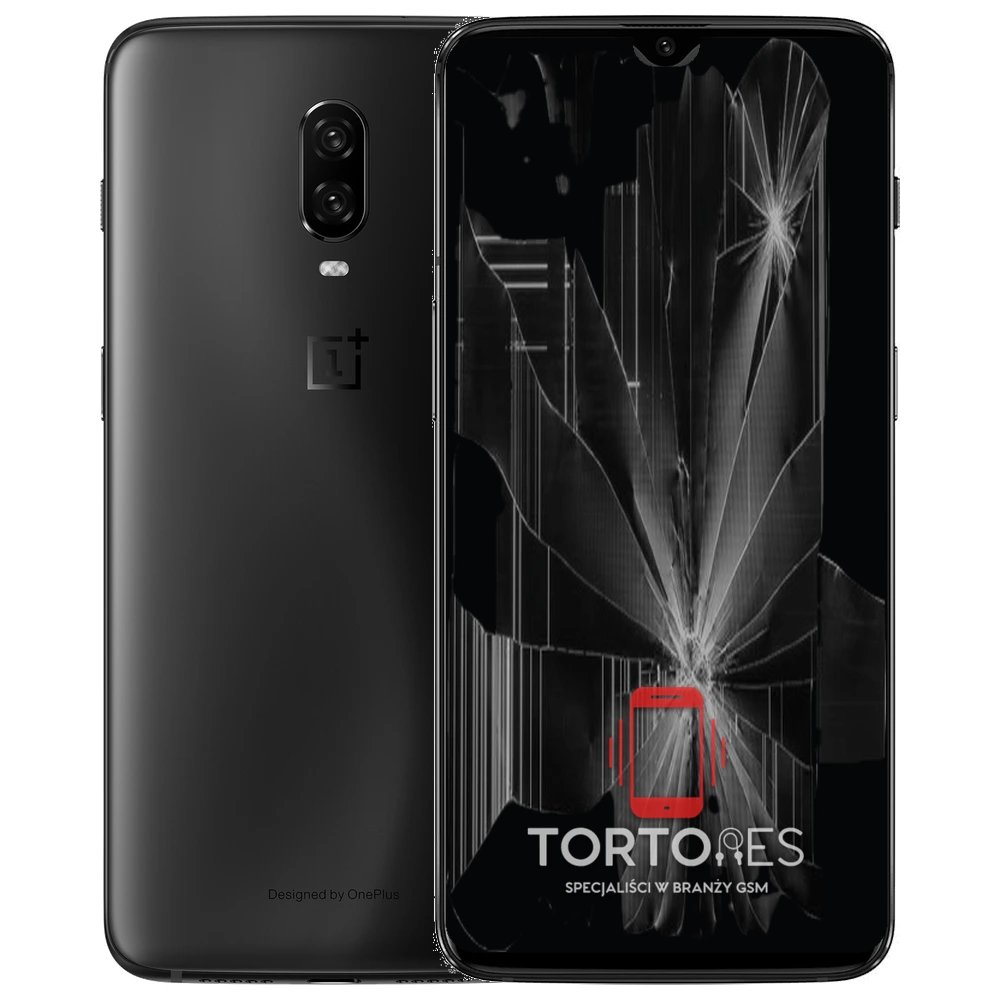 OnePlus 6T z ilustracją pękniętego wyświetlacza - wymiana zbitego wyświetlacza
