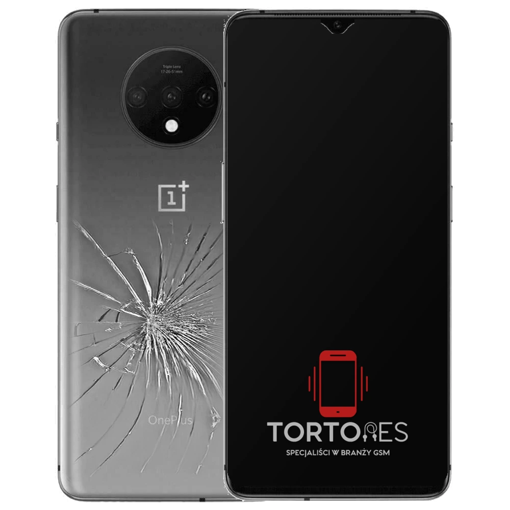 OnePlus 7T z ilustracją pękniętej tylnej klapki - wymiana zbitej klapki