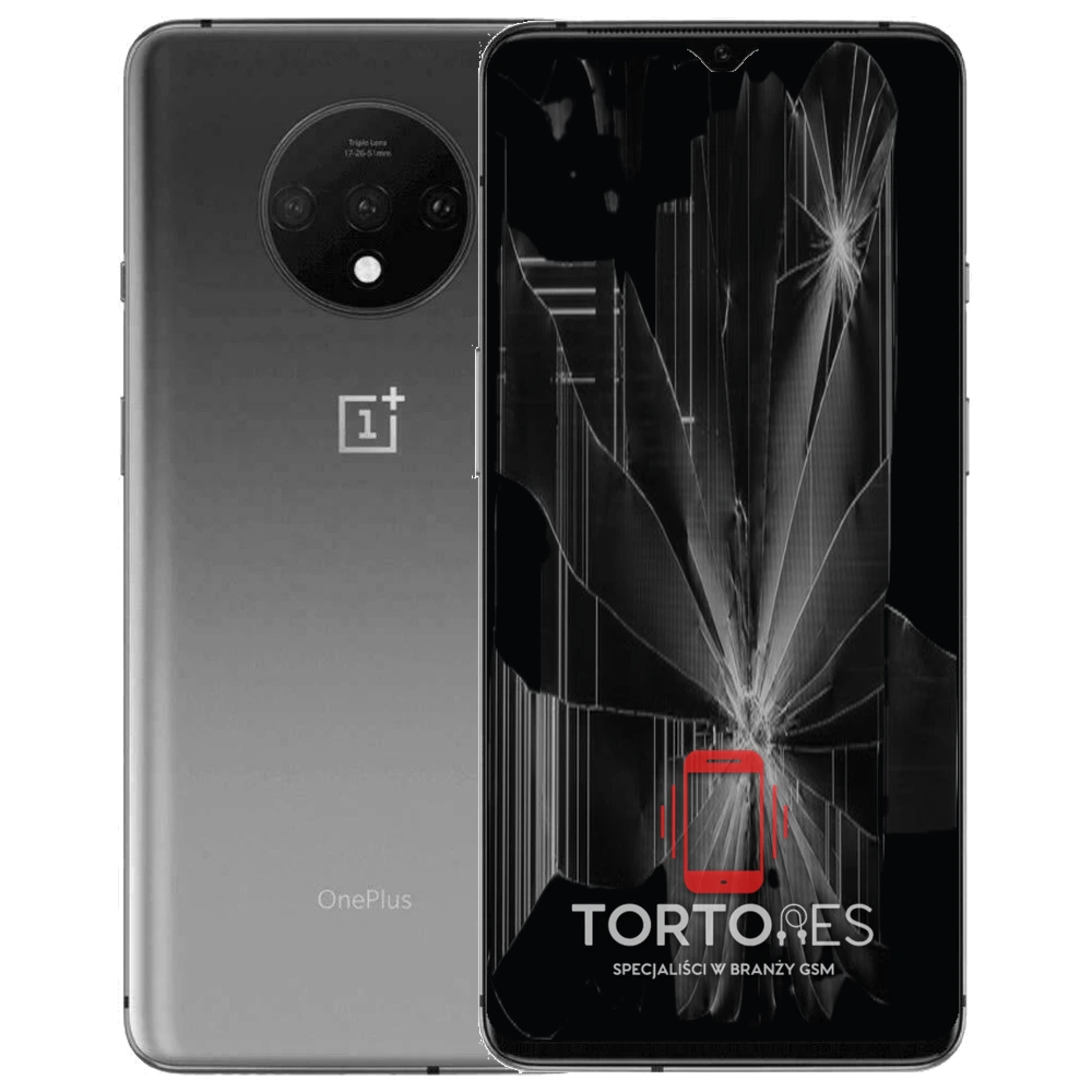 OnePlus 7T z ilustracją pękniętego wyświetlacza - wymiana zbitego wyświetlacza