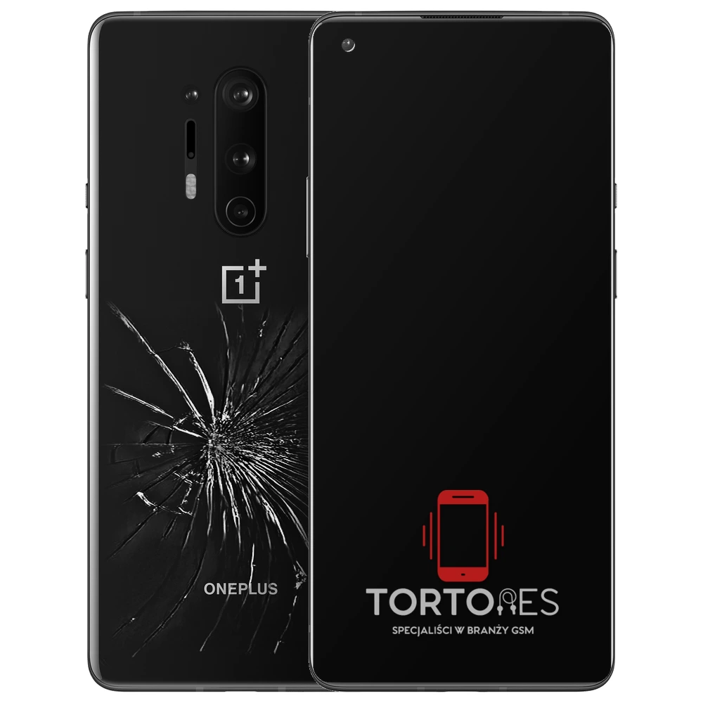 OnePlus 8 Pro z ilustracją pękniętej tylnej klapki - wymiana zbitej klapki