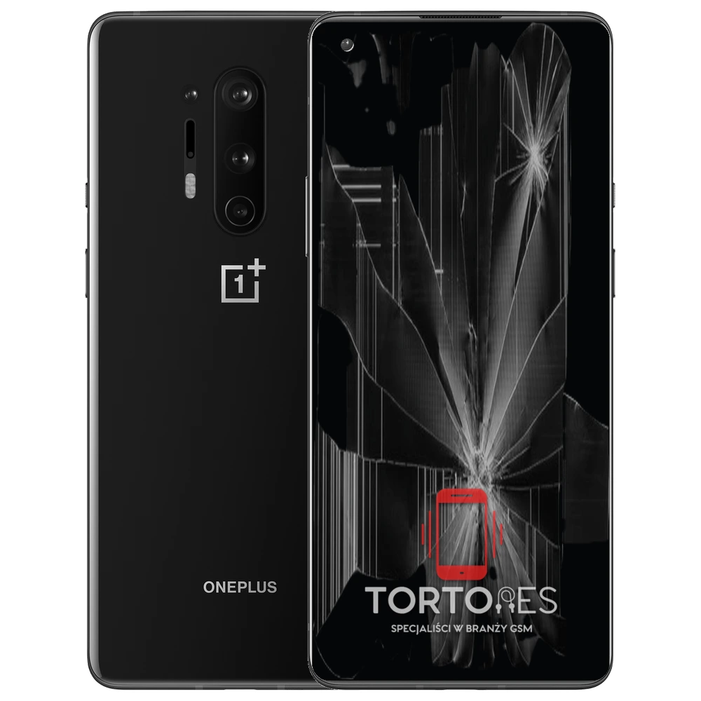OnePlus 8 Pro z ilustracją pękniętego wyświetlacza - wymiana zbitego wyświetlacza