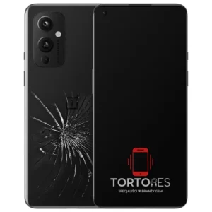 OnePlus 9 z ilustracją pękniętej tylnej klapki - wymiana zbitej klapki