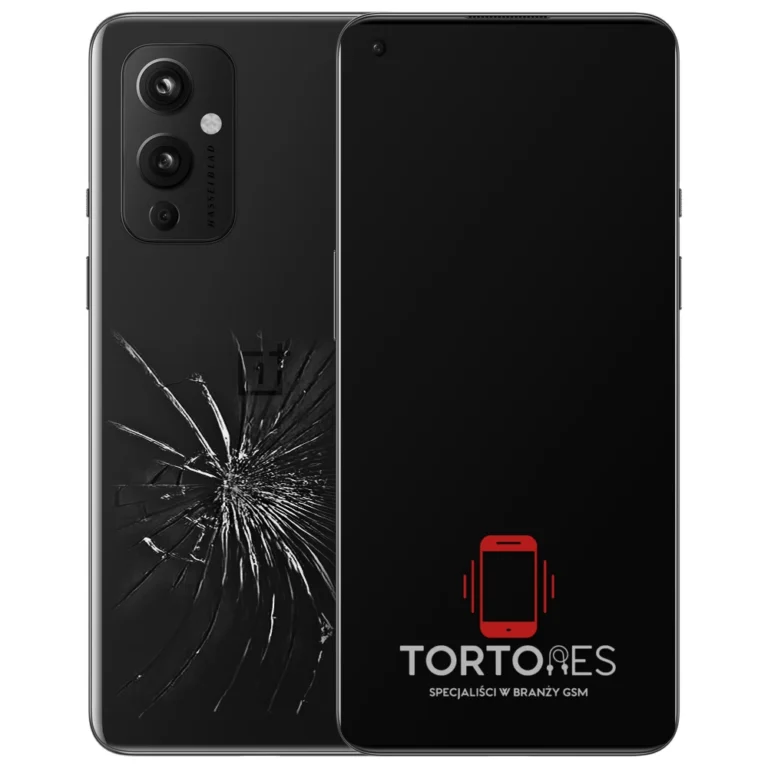 OnePlus 9 z ilustracją pękniętej tylnej klapki - wymiana zbitej klapki
