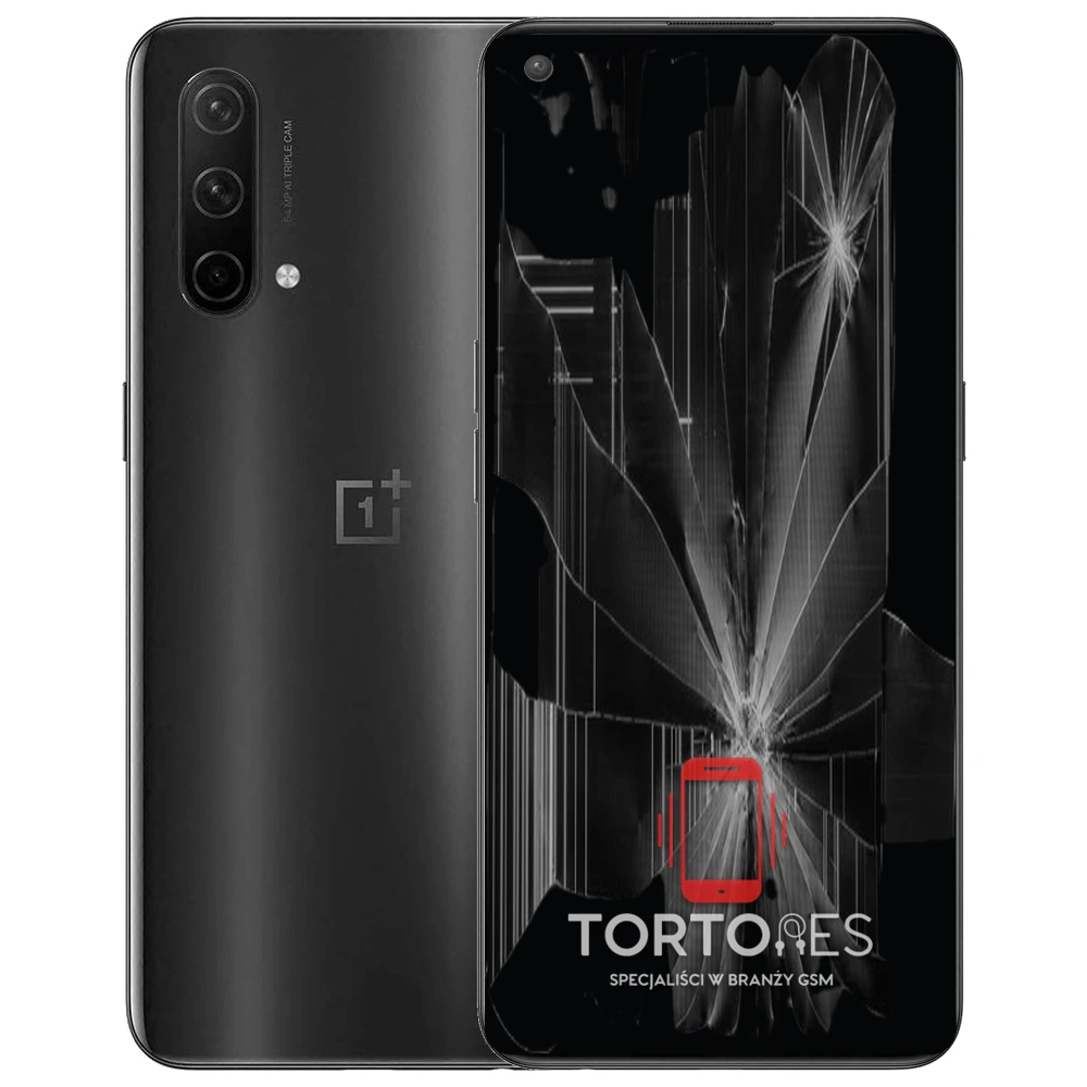 OnePlus Nord CE 5G z ilustracją pękniętego wyświetlacza - wymiana zbitego wyświetlacza