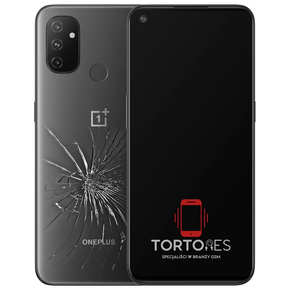 OnePlus Nord N100 z ilustracją pękniętej tylnej klapki - wymiana zbitej klapki