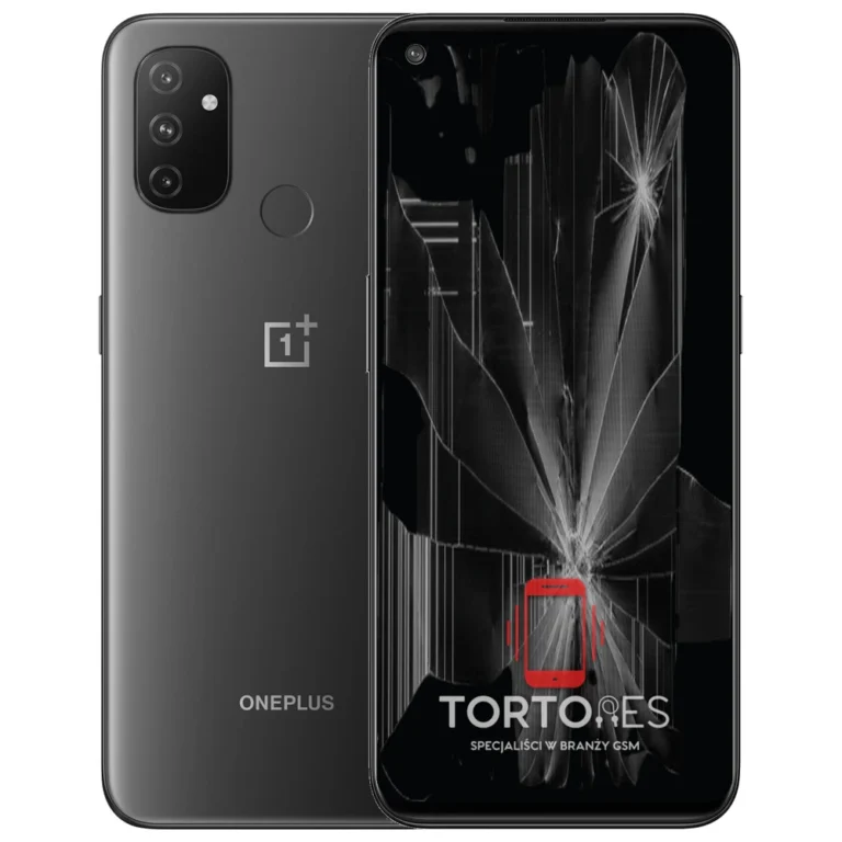 OnePlus Nord N100 z ilustracją pękniętego wyświetlacza - wymiana zbitego wyświetlacza