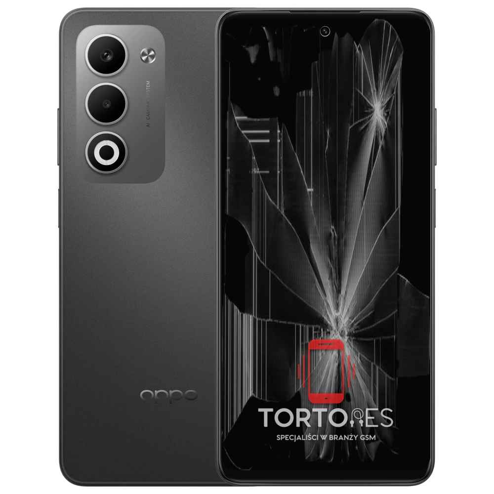 OPPO A5 5G z ilustracją pękniętego wyświetlacza - wymiana zbitego wyświetlacza